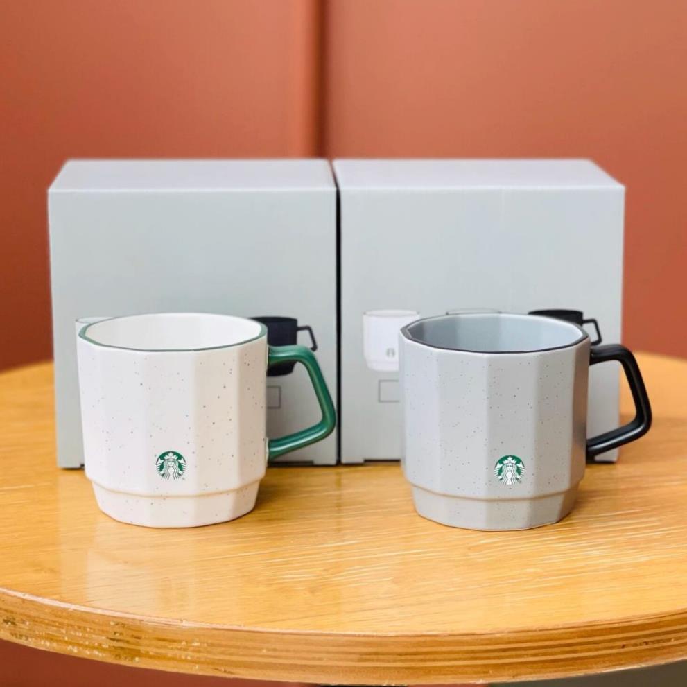 Cốc cà phê gốm tráng men chấm bi phong cách tối giản Starbucks hích hợp cho văn phòng, gia đình, cặp
