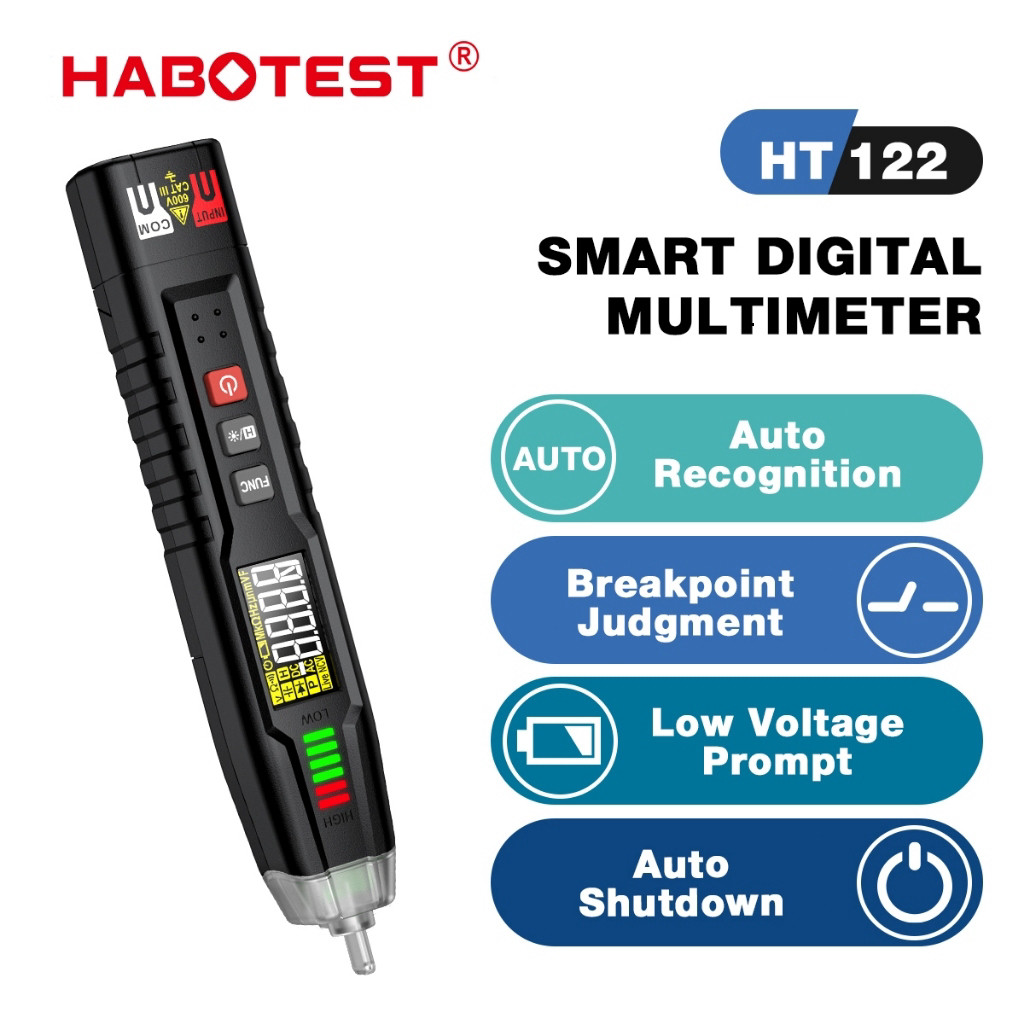 D (Bảo hàng 1 năm)HABOTEST HT121/HT122 600V AC DC phát hiện điện áp NCV thông minh vạn năng Meter