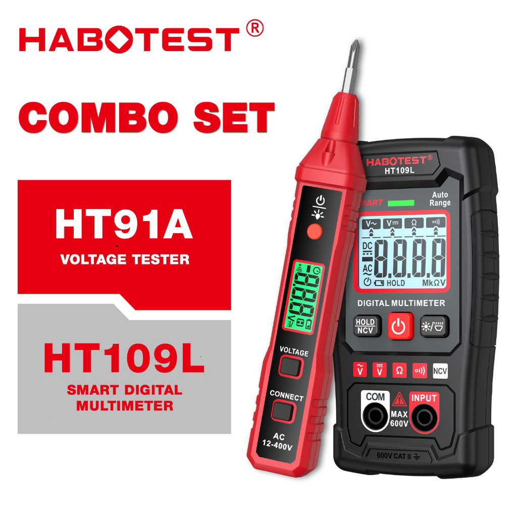 D HABOTEST HT109L HT91A Phát hiện điện áp AC DC Đồng hồ vạn năng thông minh kỹ thuật số 600V Bút kiể