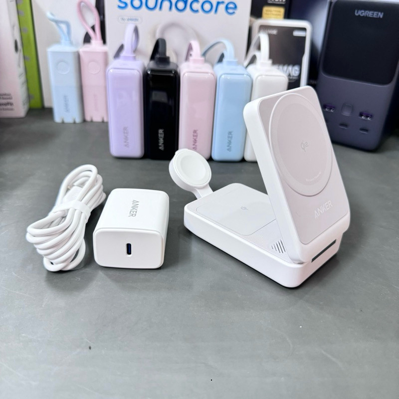 Đế Sạc Không Dây Anker MagGo 3-in-1 A2557 Qi2 15W – Sạc iPhone, Apple Watch, AirPods Kèm Củ Sạc USB-