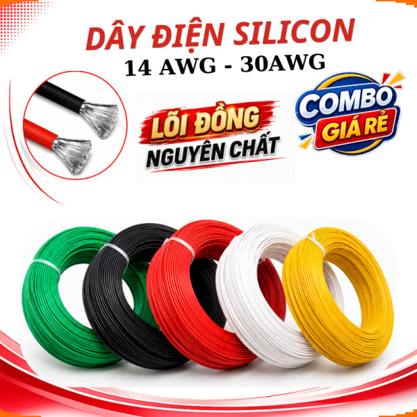 [Ưu đãi] Dây điện silicon mềm chống cháy 14AWG - 30AWG