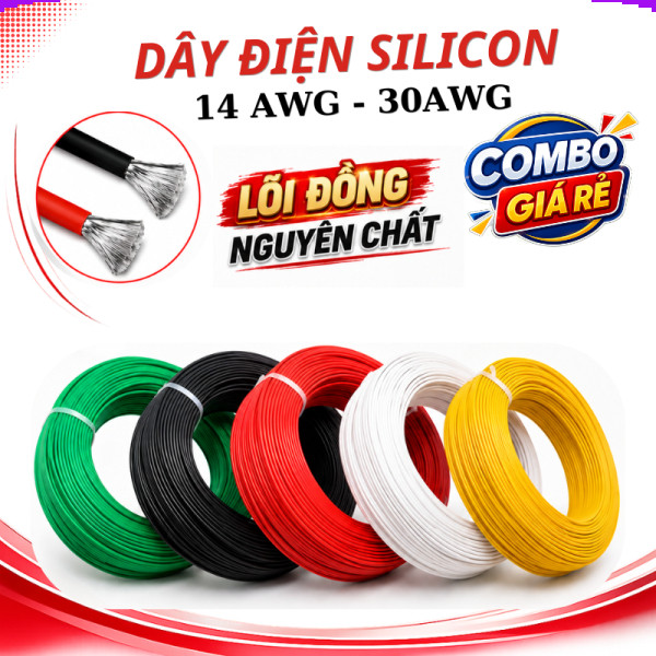 [Giá combo] Dây điện silicon mềm chống cháy 14AWG - 30AWG
