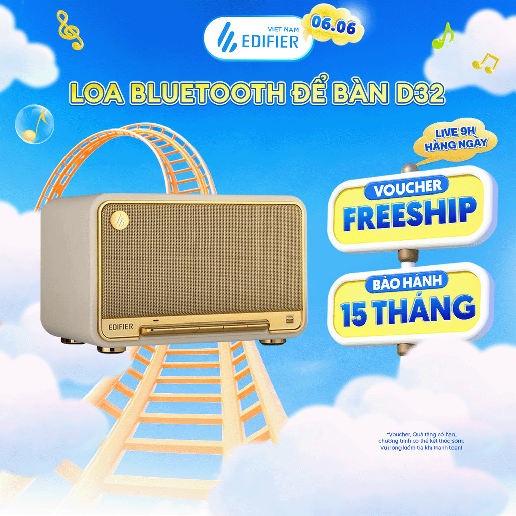 Loa Bluetooth Để Bàn Cao Cấp EDIFIER D32 - Công Suất 60W - Chơi Nhạc Thoải Mái Tới 11H - Pin 5200mAh