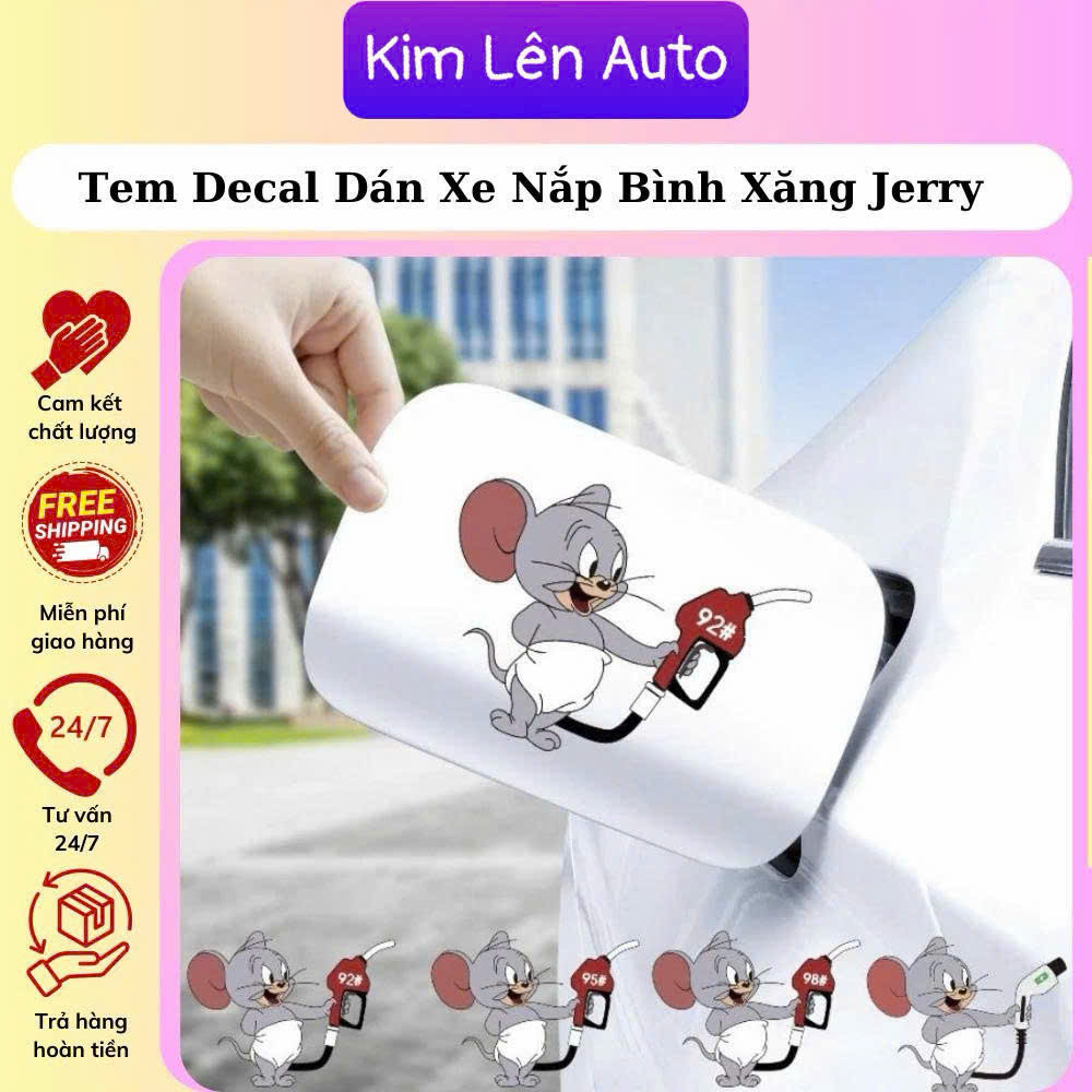 Tem Decal Dán Xe Nắp Bình Xăng Jerry A92 - A95 - Sạc Điện, Decal Dán Xe Chất Liệu PVC Cao Cấp