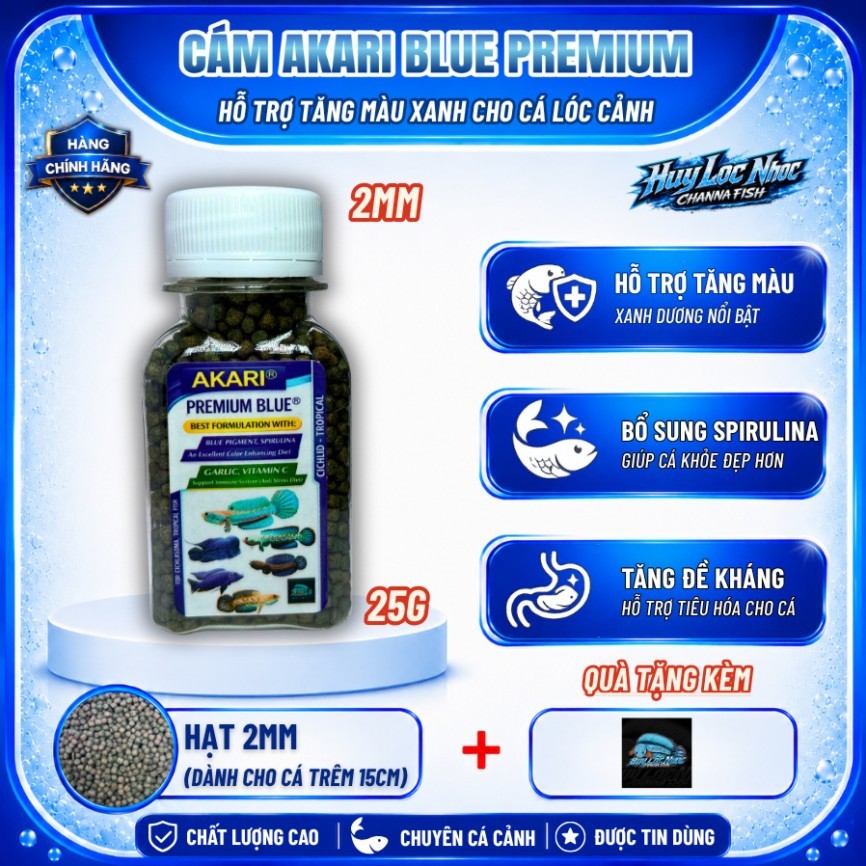 Cám AKARI Blue 2mm 25g Nhập Khẩu Indonesia Cho Cá Lóc Lạnh - Hỗ Trợ Tăng Màu Xanh, Tăng Sắc Tố, Thức