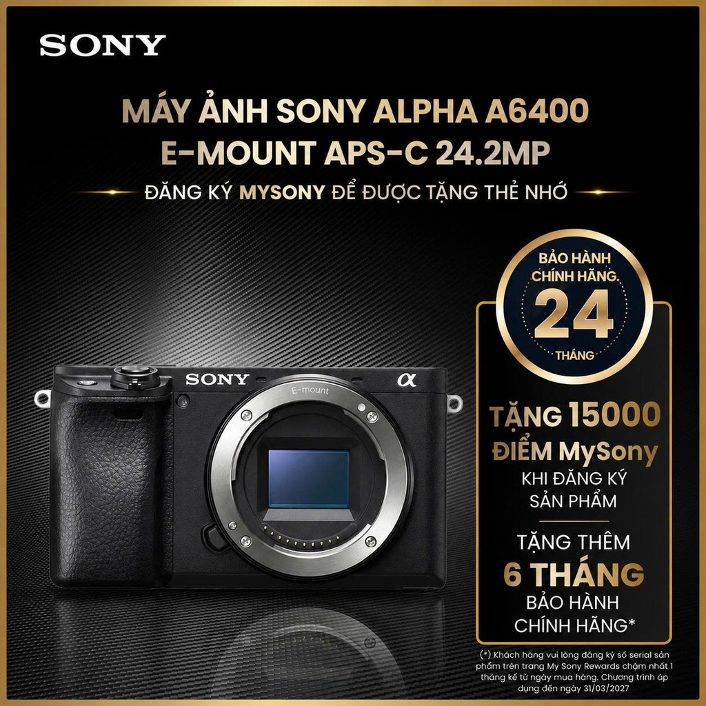 Máy ảnh Sony Alpha a6400 E-mount APS-C 24.2MP, lấy nét 0.02s, quay 4K, màn hình lật 180° | BigBuy360 - bigbuy360.vn