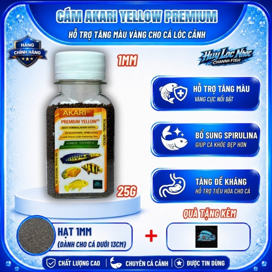 Cám AKARI Yellow 1mm 25g Nhập Khẩu Indonesia Cho Cá Lóc Lạnh - Hỗ Trợ Tăng Màu Vàng, Tăng Sắc Tố, Th