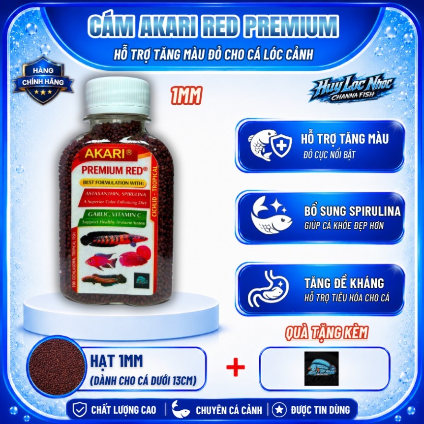Cám AKARI Red 1mm 50g Nhập Khẩu Indonesia Cho Cá Lóc Lạnh - Hỗ Trợ Tăng Màu Đỏ, Tăng Sắc Tố, Thức Ăn