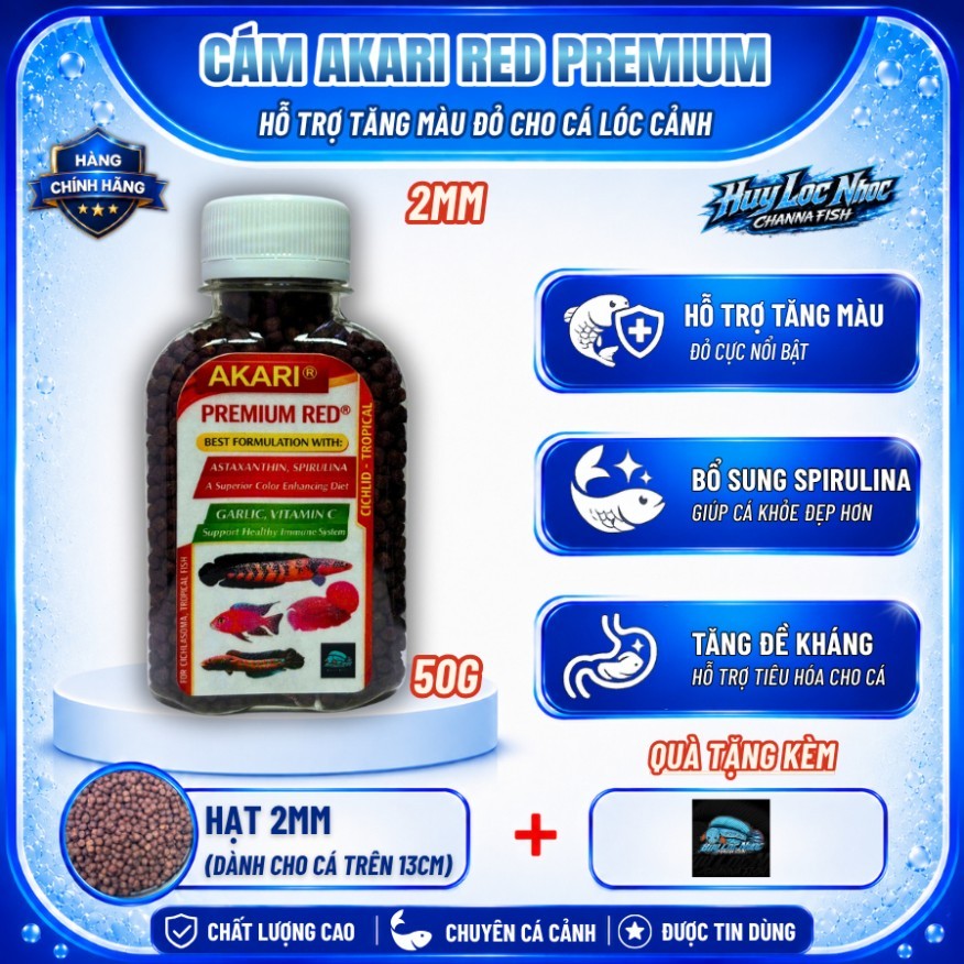 Cám AKARI Blue 2mm 50g Nhập Khẩu Indonesia Cho Cá Lóc Lạnh - Hỗ Trợ Tăng Màu Red, Tăng Sắc Tố, Thức 