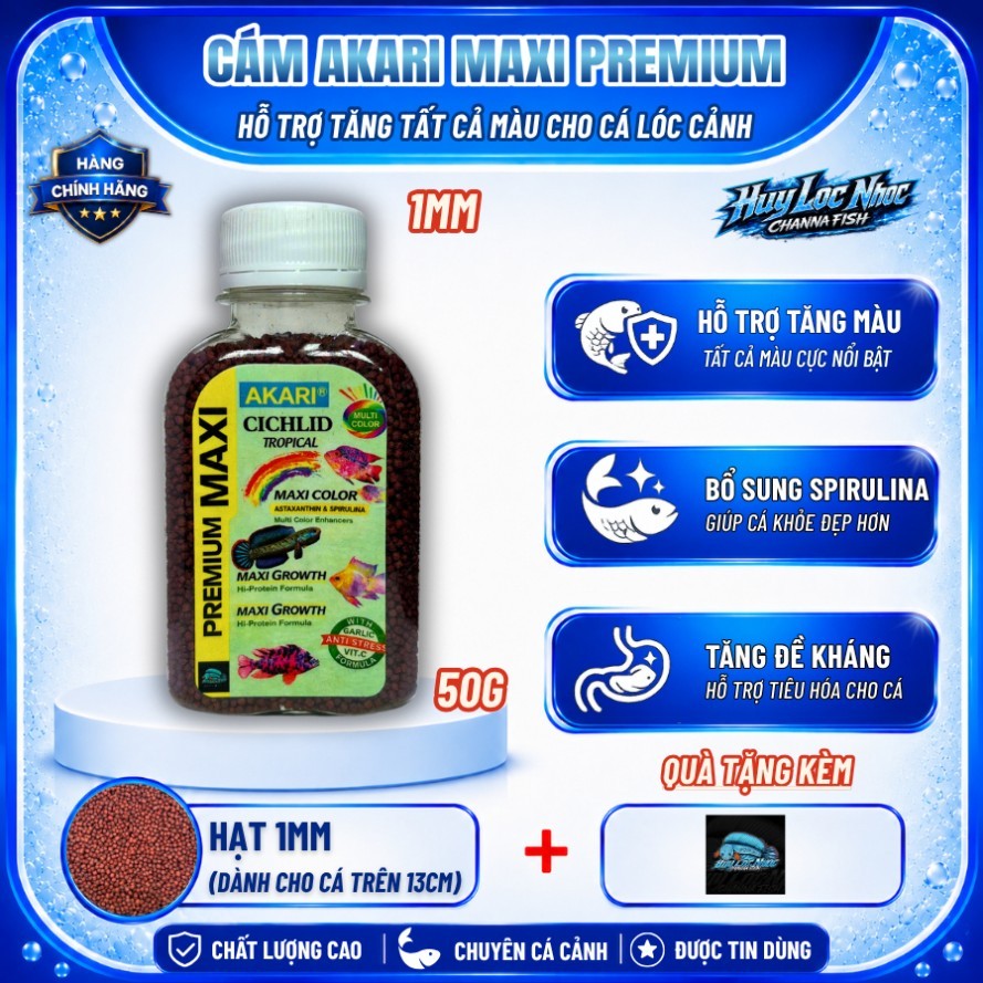 Cám AKARI Maxi  1mm 50g Nhập Khẩu Indonesia Cho Cá Lóc Lạnh - Hỗ Trợ Tăng Màu Đa Sắc, Tăng Sắc Tố, T