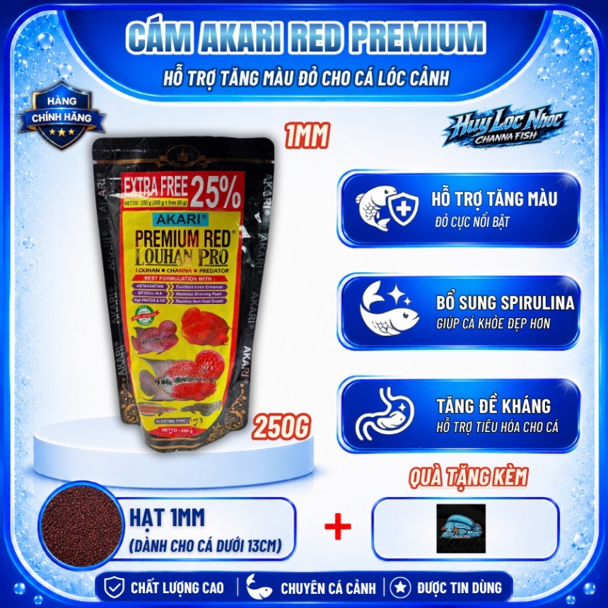 Cám AKARI Red 1mm 250g Nhập Khẩu Indonesia Cho Cá Lóc Lạnh - Hỗ Trợ Tăng Màu Đỏ, Tăng Sắc Tố, Thức Ă