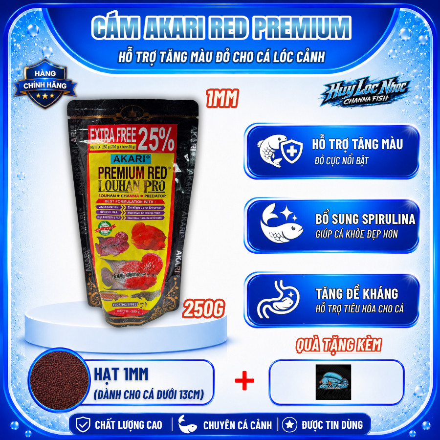 Cám AKARI Red 2mm 250g Nhập Khẩu Indonesia Cho Cá Lóc Lạnh - Hỗ Trợ Tăng Màu Đỏ, Tăng Sắc Tố, Thức Ă