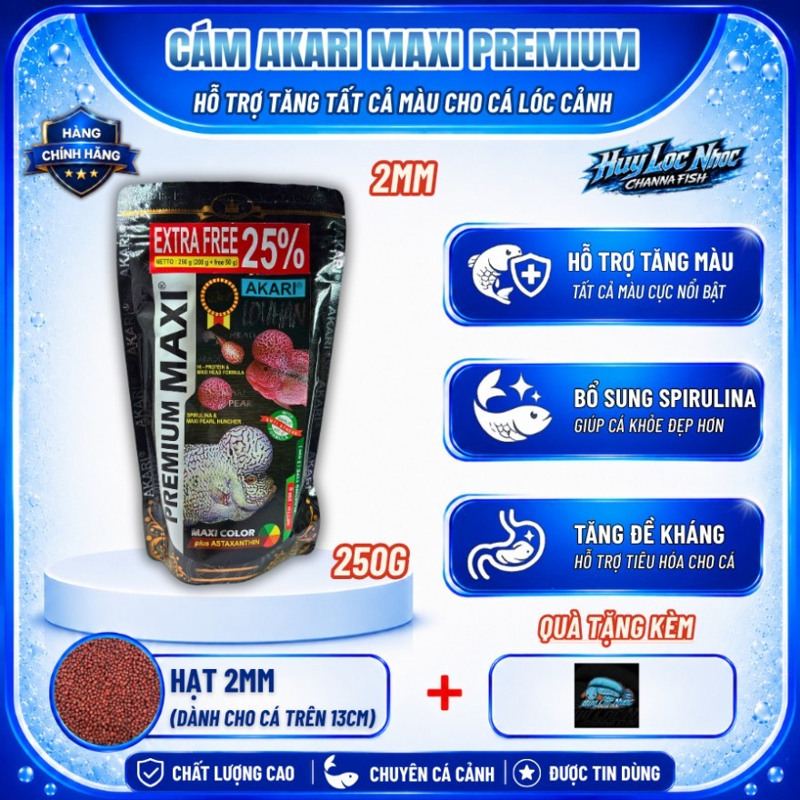 Cám AKARI Maxi 2mm 250g Nhập Khẩu Indonesia Cho Cá Lóc Lạnh - Hỗ Trợ Tăng Đa Màu, Tăng Sắc Tố, Thức 