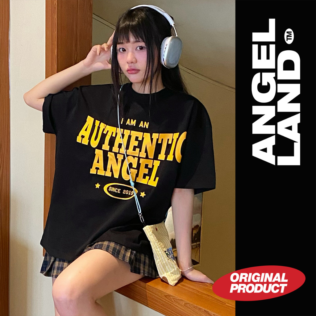 Áo thun form Boxy Authentic Angel Màu Đen in vàng Angel Land chính hãng