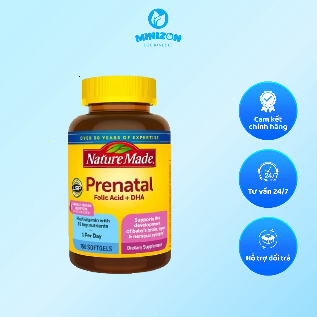 Nature Made Prenatal Multi + DHA bổ sung vitamin cho bà bầu hộp 150 viên Minizon Kids Store