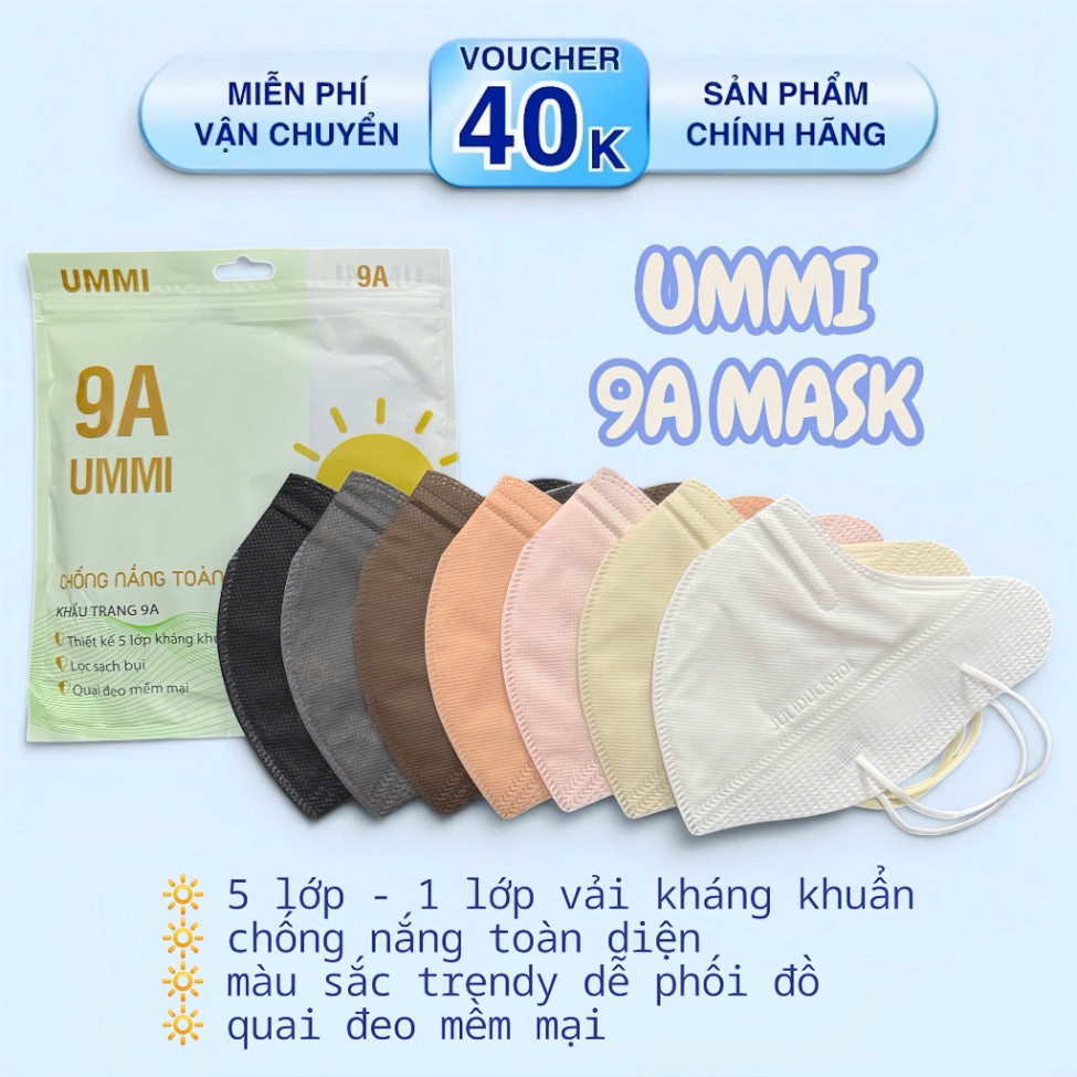 Combo 100 chiếc Khẩu trang 9A UMMI 9A MASK 5 lớp kháng khuẩn chống nắng toàn diện