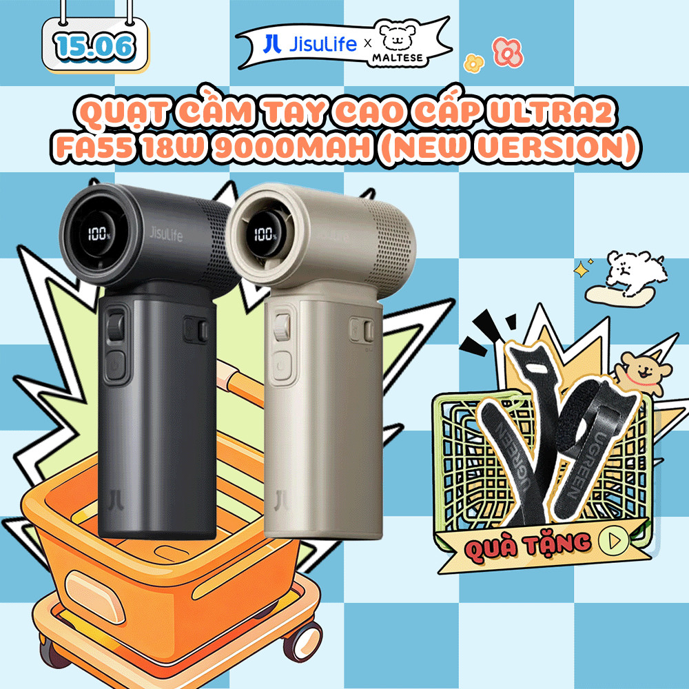 Quạt Cầm Tay JISULIFE Ultra2 9000mAh Cao Cấp – Thế Hệ Mới, Đa Chức Năng – Sử Dụng 1.5H-25H – Bảo Hàn