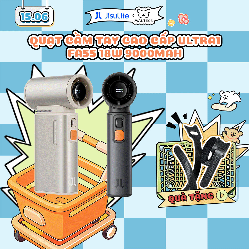 Quạt Cầm Tay JISULIFE FA55 Ultra1 - Sử Dụng 1-6 Giờ, 100 Cấp Gió, Sạc Nhanh 18W, Bảo Hành 12 Tháng