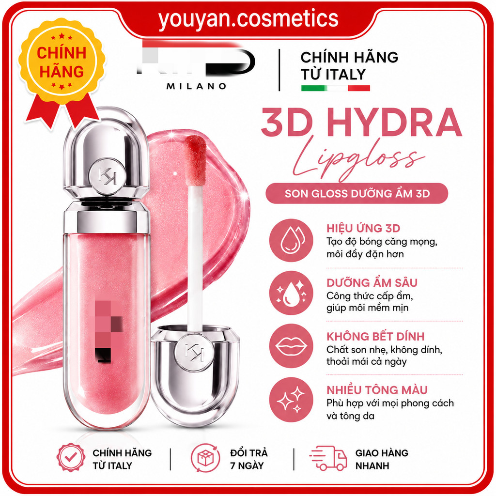 𝕂𝕀𝕂𝕆 Milano 3D Hydra Lipgloss Chính Hãng Ý Son Bóng Dưỡng Ẩm 3D Căng Mọng Môi Không Bết Dính