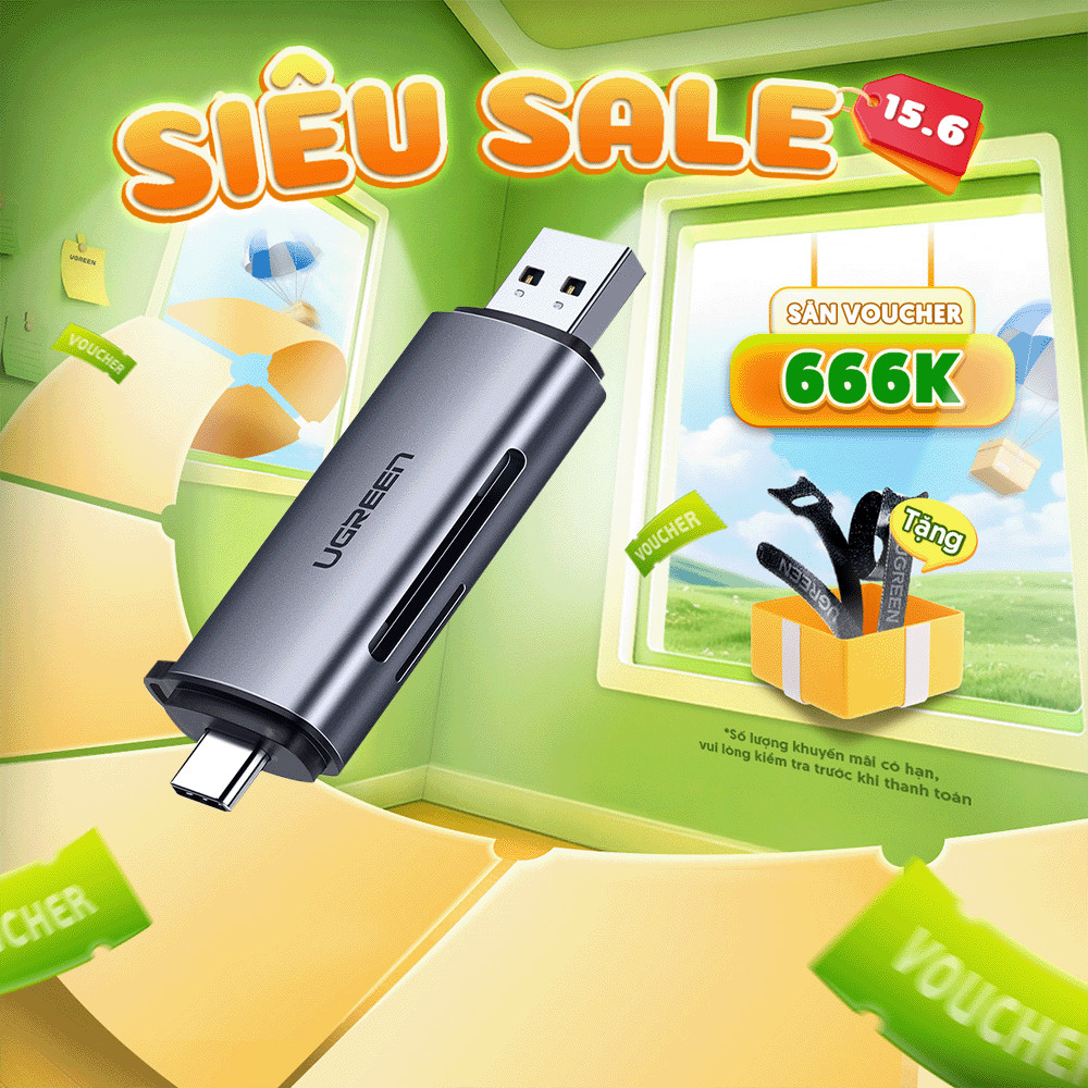 Đầu đọc thẻ SD TF chân cắm USB Type C UGREEN CM185 Kết nối OTG | Thiết kế nhỏ gọn Bảo Hành 18 Tháng 1 Đổi 1 50704