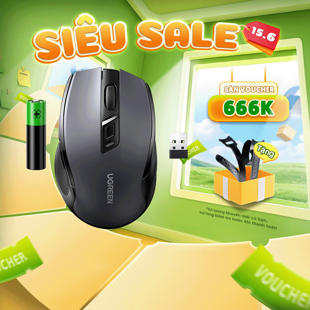Chuột không dây 2.4G Ugreen MU006 Chuột Ergonomic 4000 DPI | 6 Nút Tắt Tiếng | Bảo Hành 18 tháng 1 đổi 1 | 90545 90855