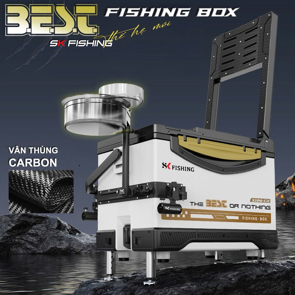 Thùng câu đài hàng loại 1 BEST - SK FISHING  bộ phụ kiện thế hệ mới (2 Pat gác cần mở rộng) juhbb