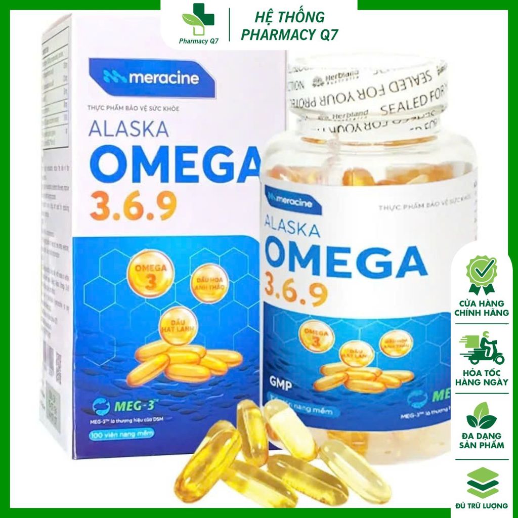 Dầu cá bổ mắt Alaska Omega 3.6.9 Meracine (Lọ 100 viên)