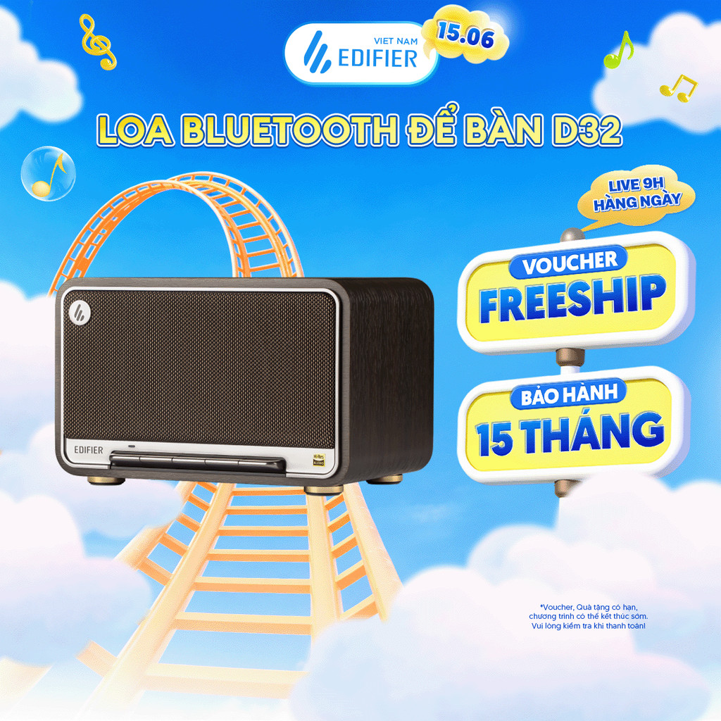 Loa Để Bàn Bluetooth EDIFIER D32 | Công suất 60W | Thời Gian Sử Dụng Tới 11H | Thiết Kế Retro | Bảo Hành 15 Tháng