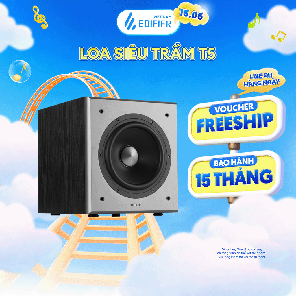 Loa Sub Tăng Bass EDIFIER T5/T5S 70W - Vỏ Gỗ Giảm Cộng Hưởng - Kết Nối RCA - Chế Độ Chờ Tự Động - 15