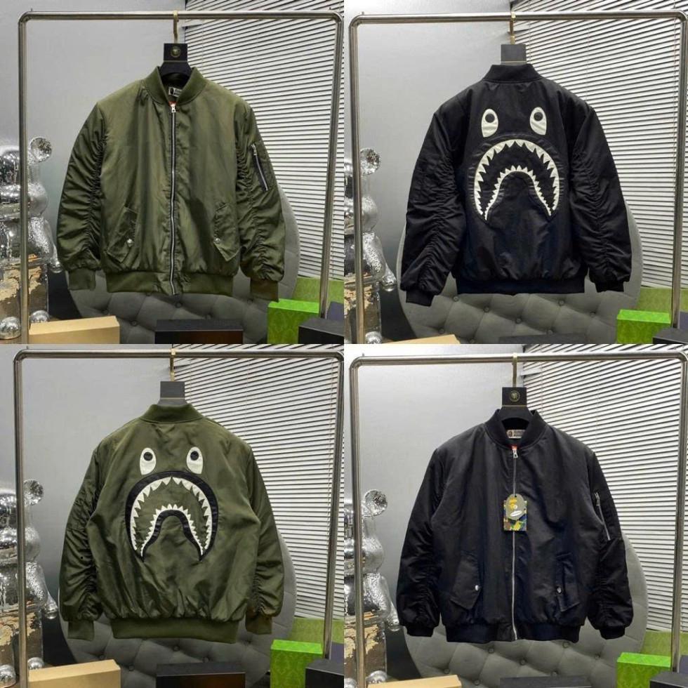 Áo khoác bomber PB BaPe gió họa tiết cá mập sau lưng hàng cao cấp 2 lớp thêu-áo bomber PB cá mập siê
