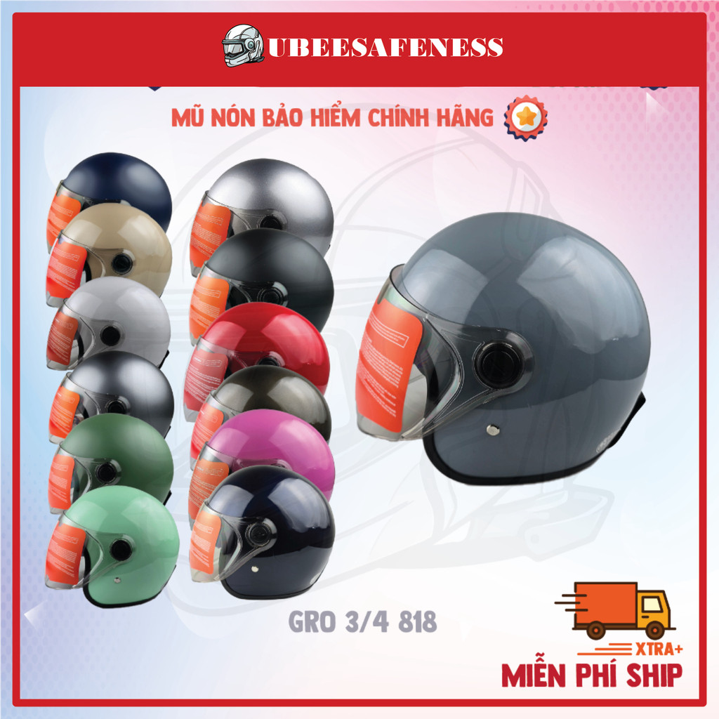 Mũ bảo hiểm 3/4 Đầu GRO 818 GRO Helmet Chính Hãng có Kính thay thế