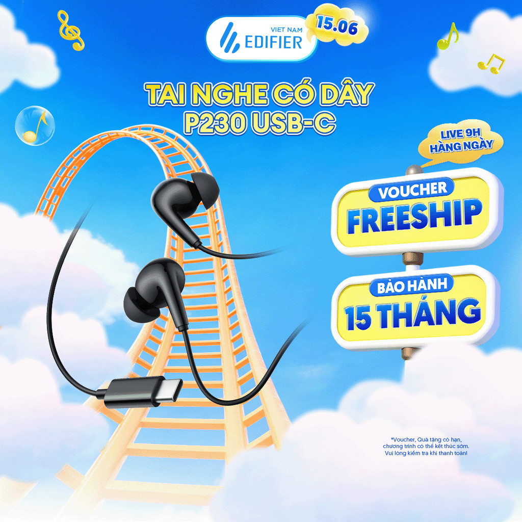 Tai Nghe Nhét Tai Có Dây EDIFIER P230 USB-C | EQ Cài Sẵn | Âm Thanh Chi Tiết | Kháng Nước, Bụi IP54 | Bảo Hành 15 Tháng