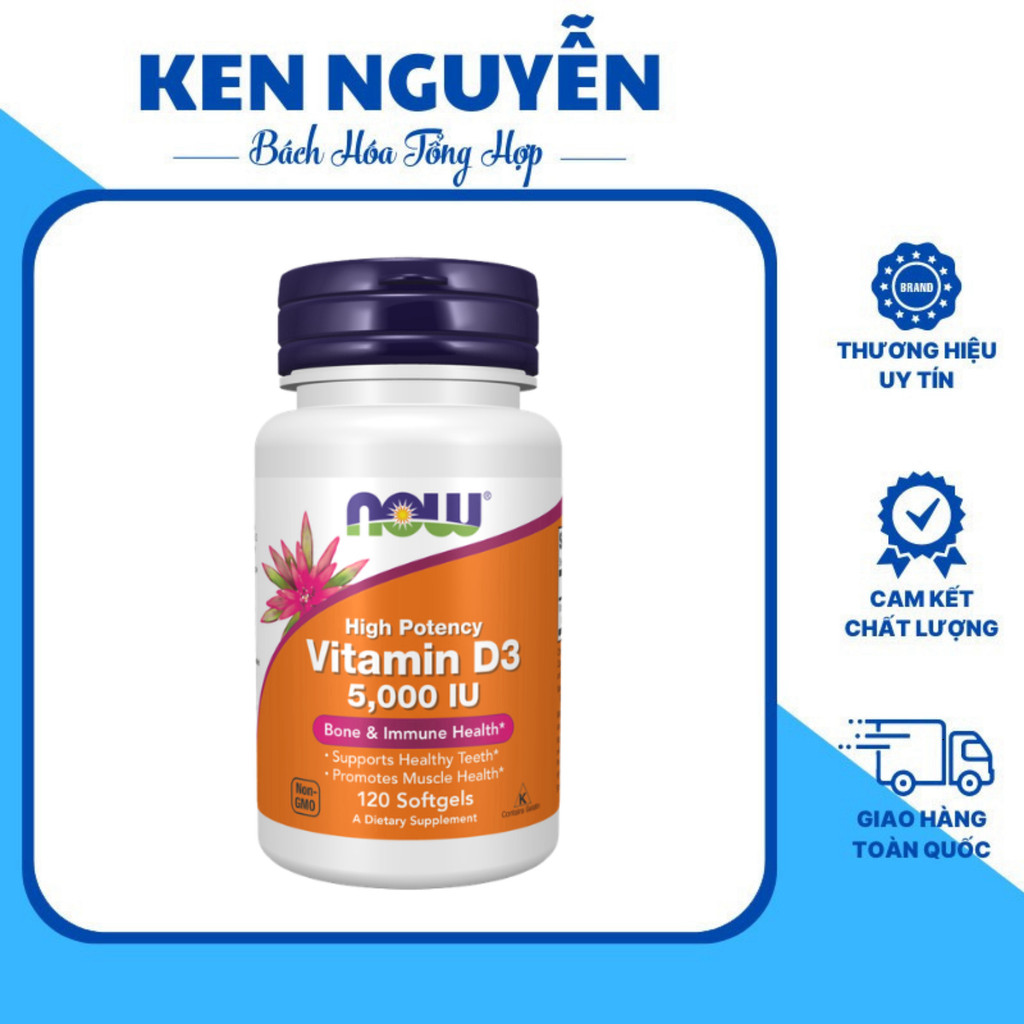 NOW Vitamin D3 5000 IU – Hỗ Trợ Hấp Thu Canxi, Xương Răng Chắc Khỏe, Tăng Miễn Dịch, Tăng Đề Kháng