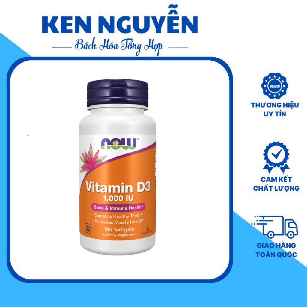 NOW Vitamin D3 1000 IU – Hỗ Trợ Hấp Thu Canxi, Chắc Khỏe Xương, Tăng Miễn Dịch