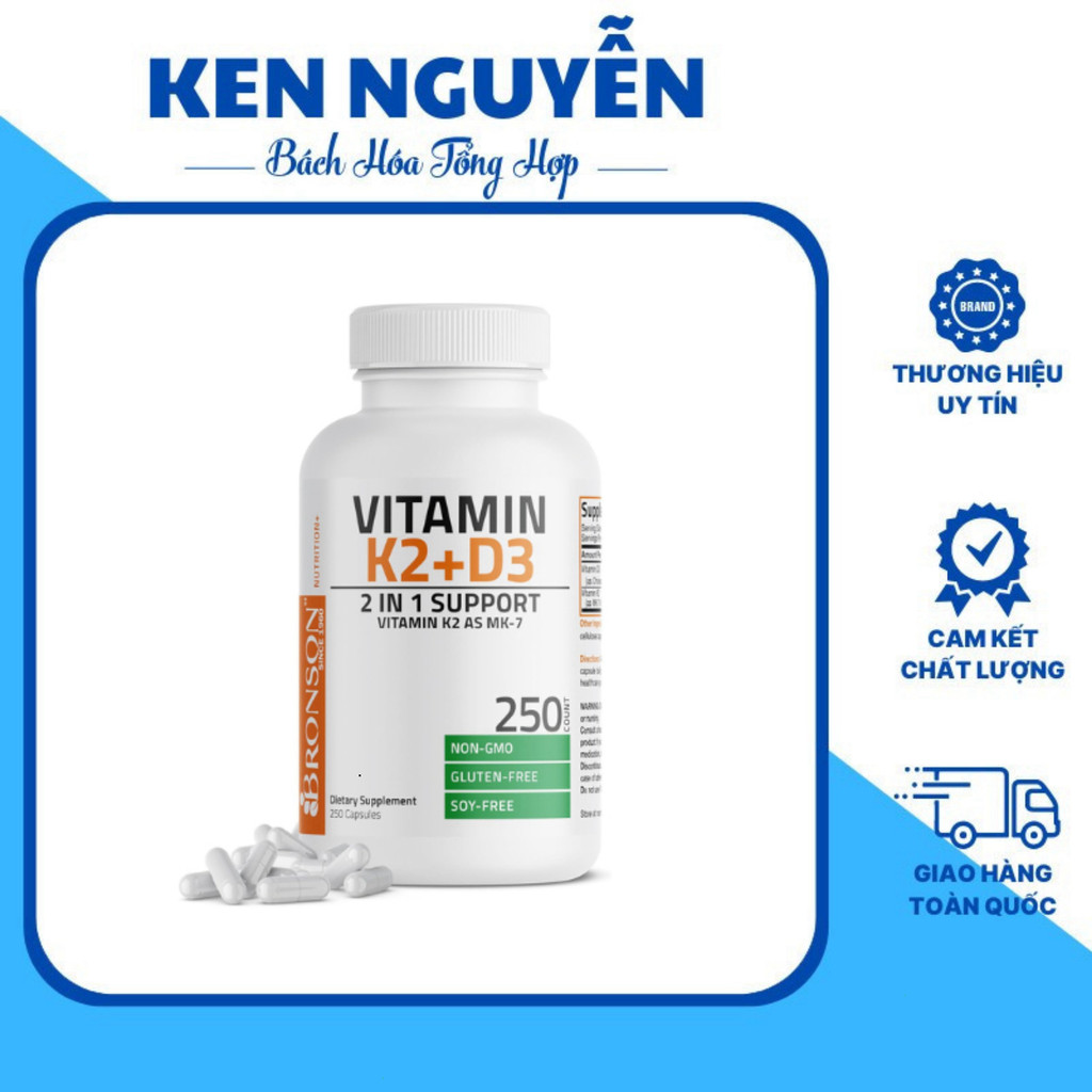 Bronson Vitamin D3 K2 Viên uống hỗ trợ xương khớp, hấp thu canxi, tăng đề kháng