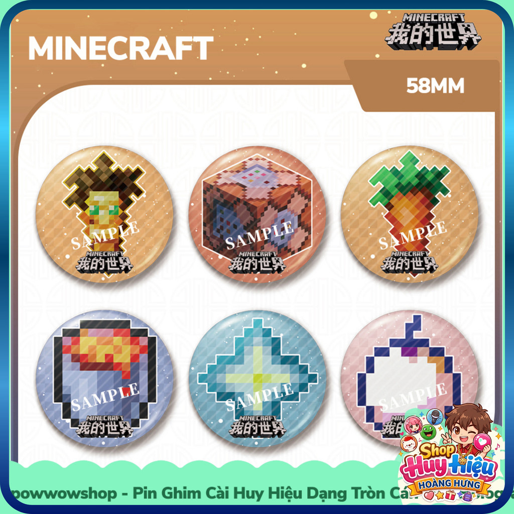 [SHIP NHANH] Trâm Cài Áo Tròn 58mm Cao Su Dày Màn PE Dùng Cho Áo Túi Balo Cho Game Minecraft HOTTREN