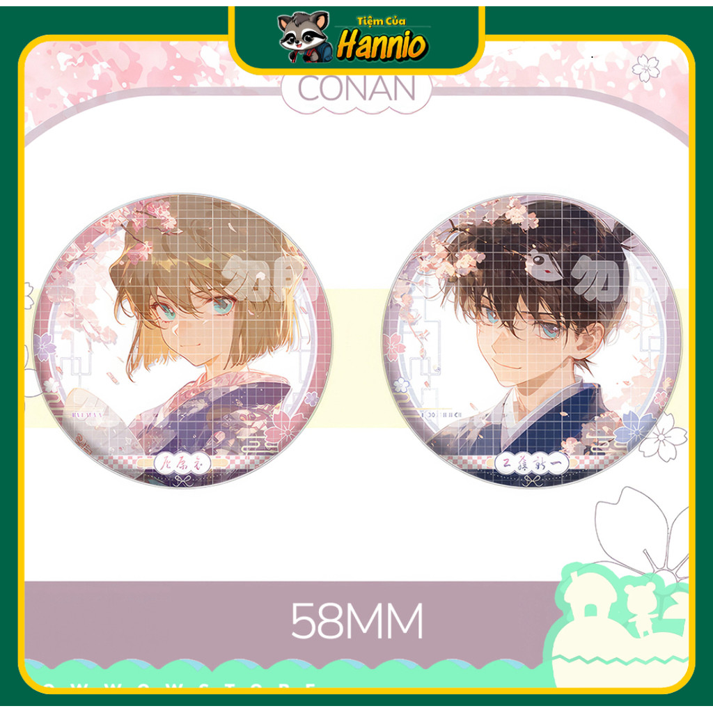 [HCM SỈ] Đinh Ghim Anime Conan Shinichi & Haibara 58mm Thiếc Kính Không Rỉ