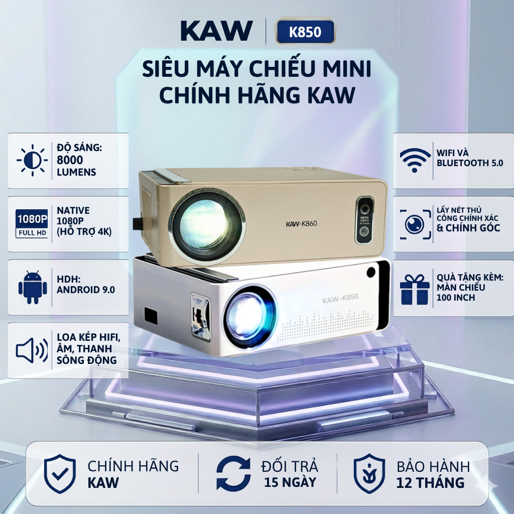 Máy Chiếu KAW K850 Hệ Điều Hành Android, Video Full HD 1080, Âm Thanh Hay, Dùng Giải Trí, Văn Phòng