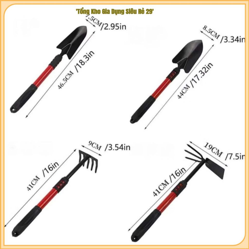 ( COMBO 2) BỘ 4 MÓN DỤNG CỤ LÀM VƯỜN, Bộ Dụng Cụ Làm Vườn, Cuốc Làm Vườn, Xẻng Làm Vườn ,Tay Cầm Bọc