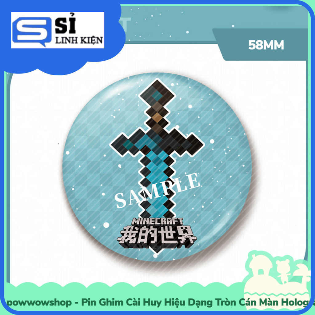 [LOẠI 1] Trâm Cài Áo Round 58mm PE Đính Bám Kẻ Tóc Game Minecraft