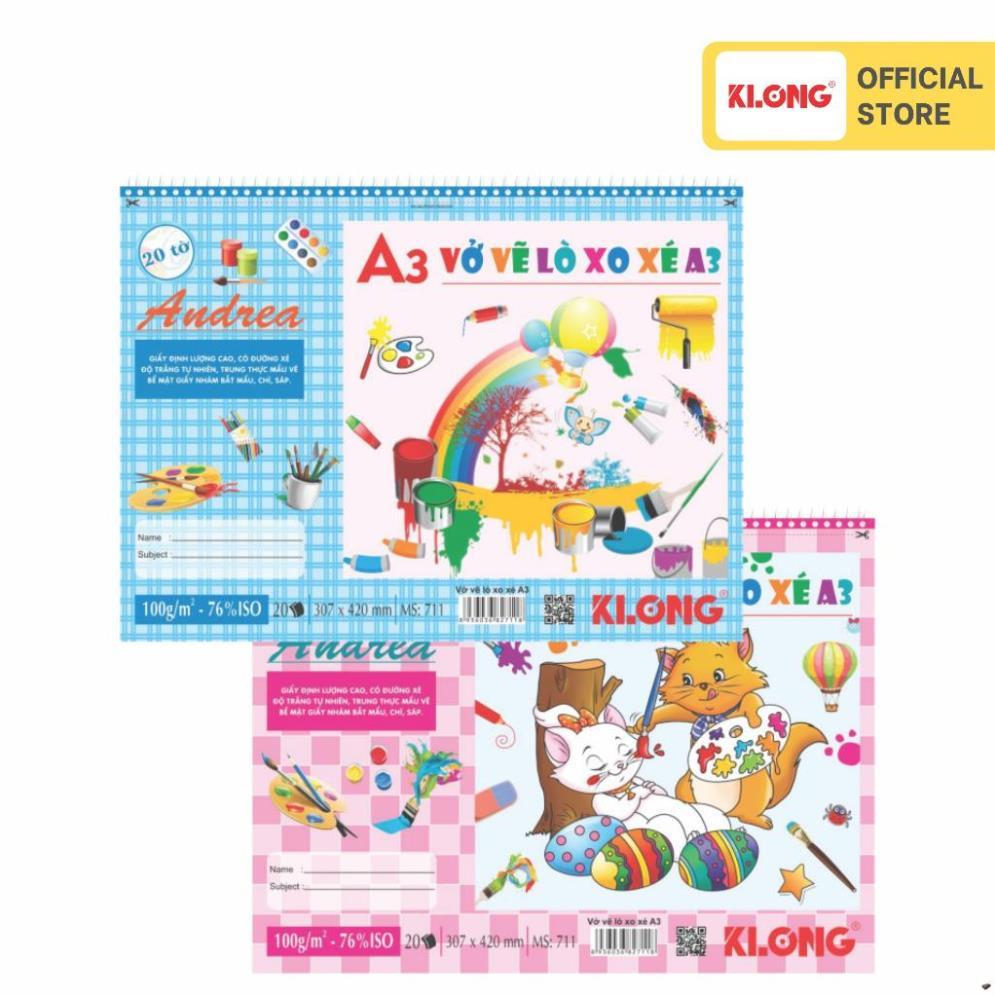 [COMBO 5 CUỐN] Vở vẽ lò xo xé KLONG A3 20 tờ 100/76; MS: 711 [COMBO 5 CUỐN]