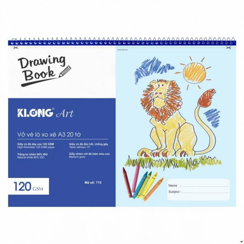 [COMBO 5 CUỐN] Vở vẽ sổ tô màu học sinh lò xo xé KLONG A3+ 20 tờ 120/86; MS: 715 [COMBO 5 CUỐN]