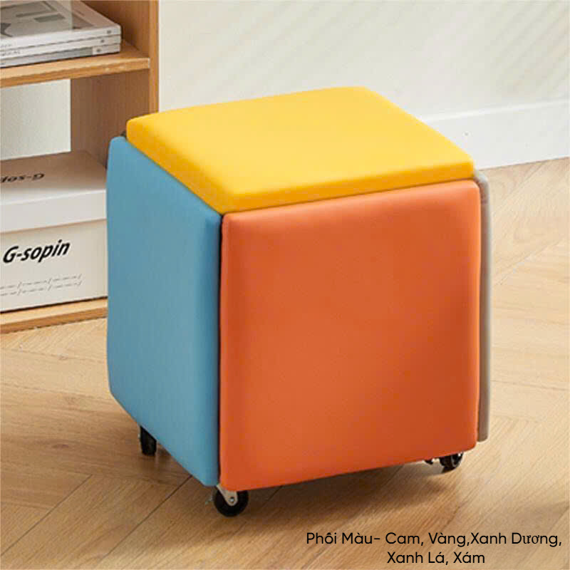 Ghế Rubik 5 Trong 1 Cao Cấp - Đôn Ghế Phòng Khách Bọc Da Đệm Cao Su Đa Năng