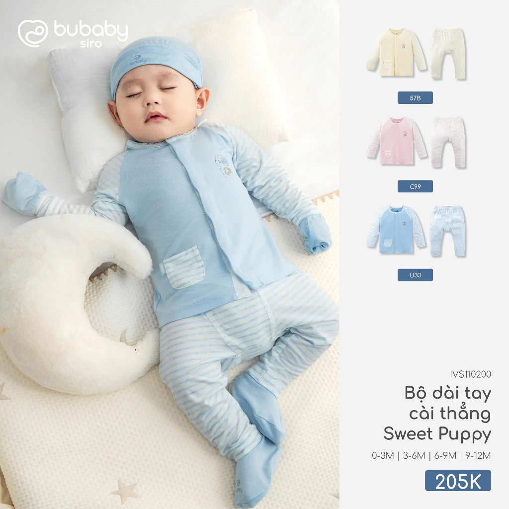 Bộ dài tay cài thẳng Bubaby Sweet Puppy chất liệu mềm mại cho bé sơ sinh IIVS110200 - Sukem shop