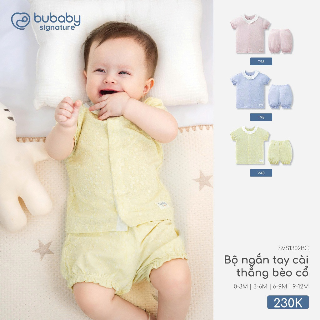 Bubaby Bộ ngắn tay cài thẳng bèo cổ Chất Mềm Mịn Thoáng Mát Cho Bé Yêu SSVS1302BC - Sukem shop