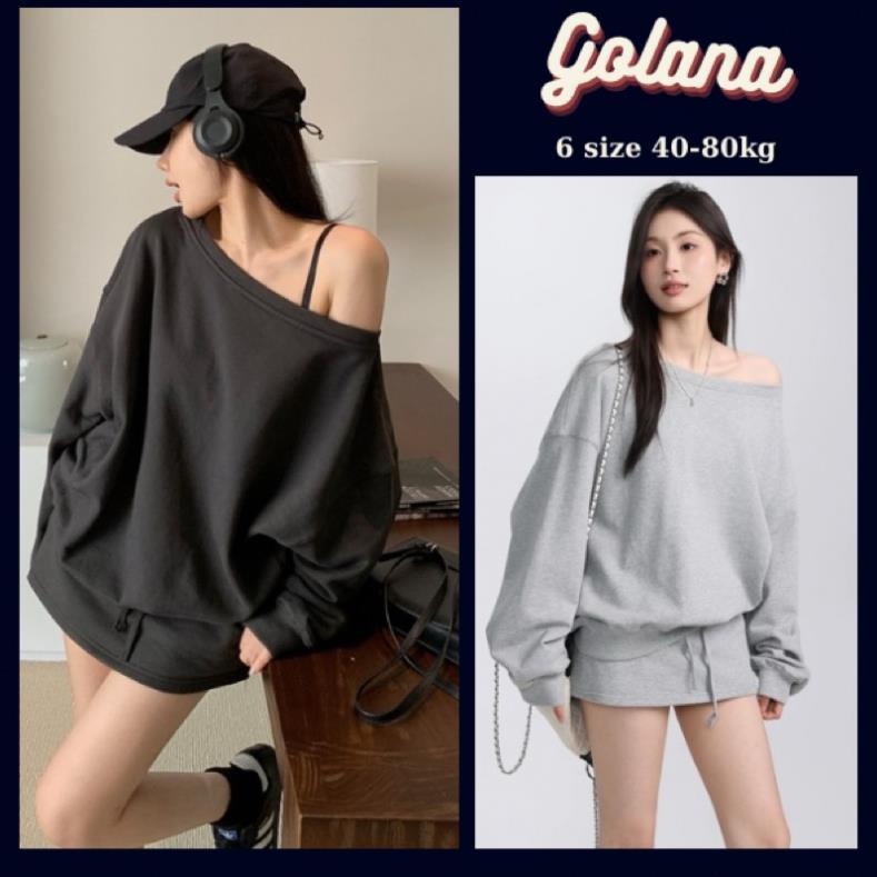 Áo sweater nữ trễ vai, lệch vai vải nỉ mùa thu đông mặc 2 kiểu Golana ( Có bigsize ) .