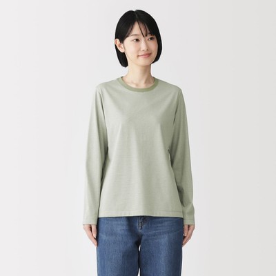 [26AW] MUJI Áo Thun Nữ Vải Jersey Cổ Tròn Tay Dài