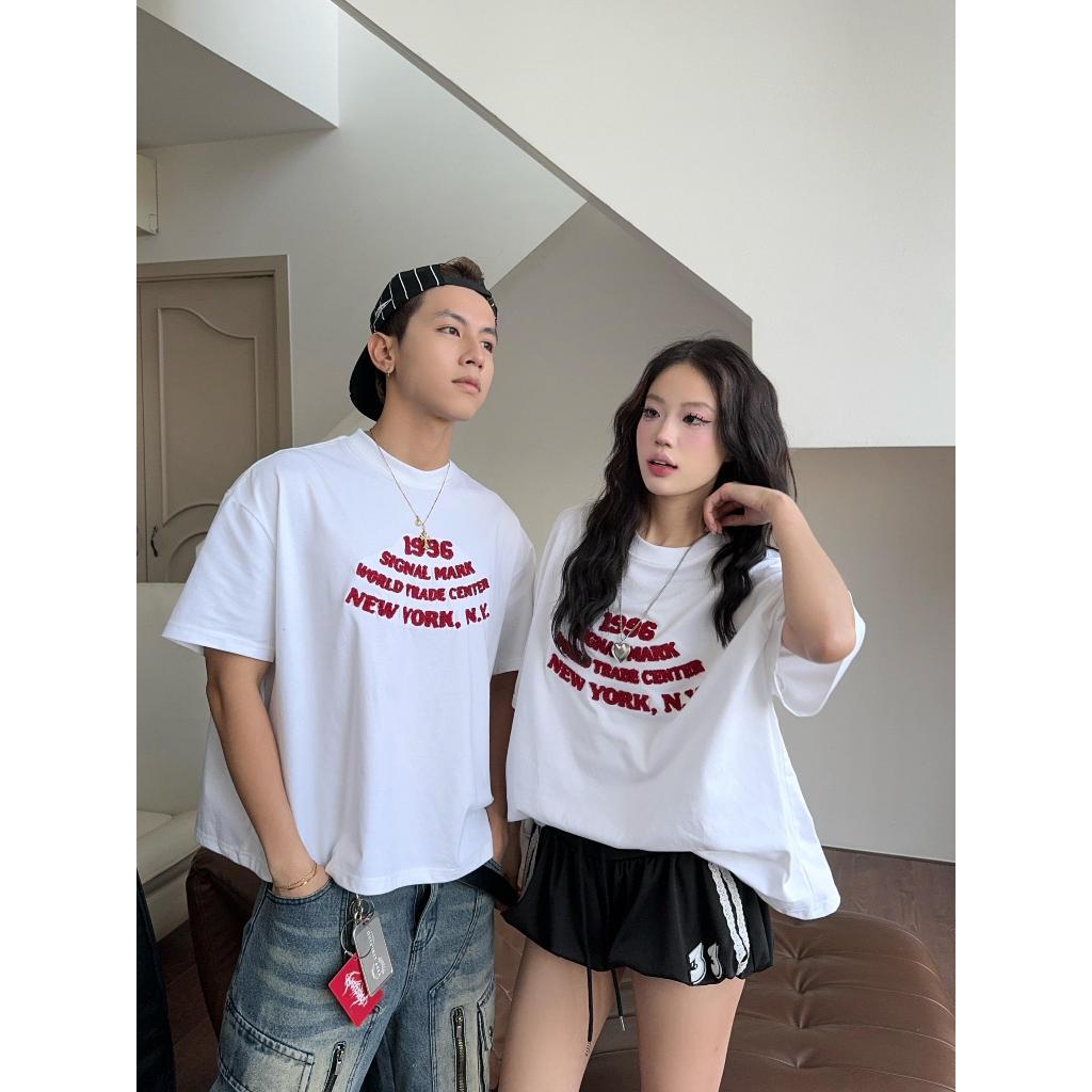 ÁO THUN BOXY SIGNAL MARK YC 1996 - Áo thun thêu xù unisex