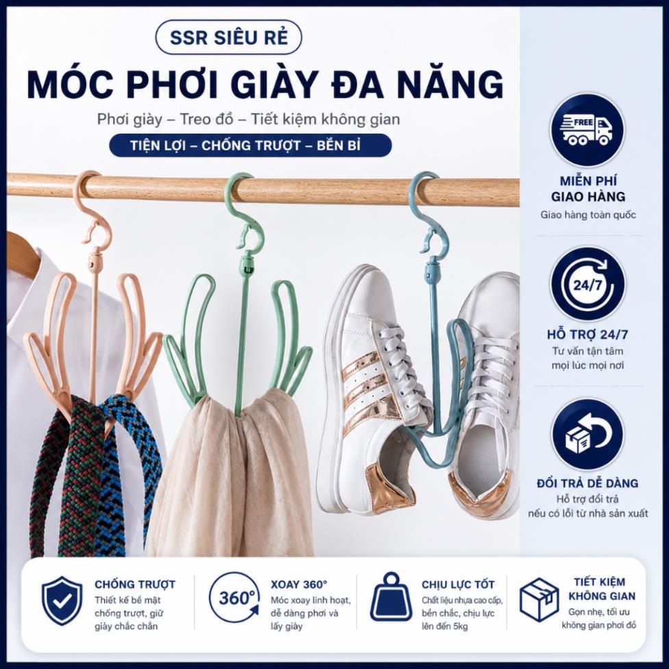 Móc Treo Phơi Giày Dép, Quần Áo Xoay 360 Độ/ Giá Treo Đồ Thông Minh (LA6) ssr sieure2020