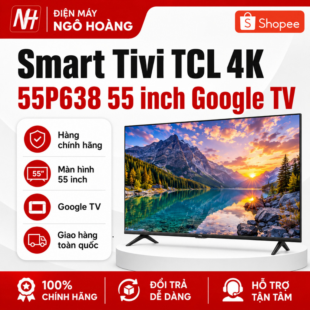 55P638 - Smart Tivi TCL 4K 55P638 55 inch Google Tivi, tivi thông minh, giải trí online - Chính Hãng